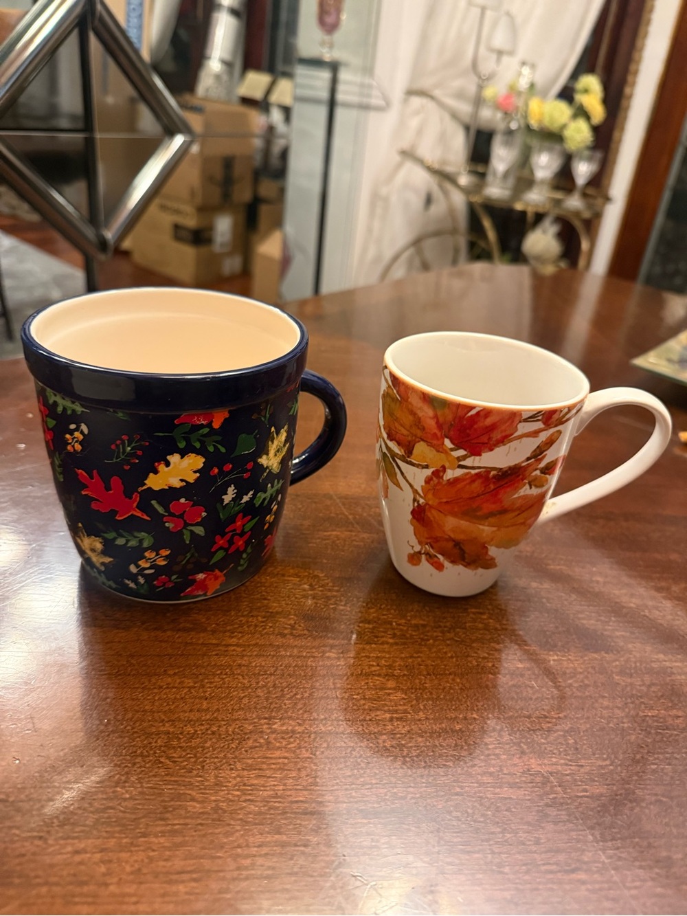 Autumn Floral Ceramic Mug — Navy and White